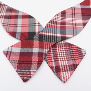 Michelsons Bow Tie Red Black Plaid 2.25" Wide Self Tie Silk